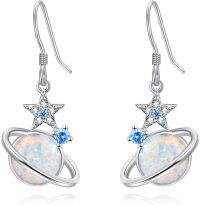 wholesale 925 Sterling Silver Opal Planet & Star Drop Earrings - Celestial Jewelry for Women-White Opal Planet