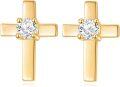 wholesale 14K Gold Moissanite Cross Stud Earrings - Religious Jewelry-0-0