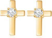 wholesale 14K Gold Moissanite Cross Stud Earrings - Religious Jewelry-14k Yellow Gold