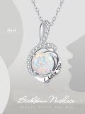wholesale S925 Sterling Silver & 18K White Gold Plated Opal Pendant Necklace with I Love You Engraved, 8mm Stone, 18+2 Chain, Romantic Gift for Women-0-5