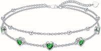 wholesale Sterling Silver Birthstone Heart Anklet Bracelets for Women Mom Wife GF-05-Emerald Bracelet 7\"-9\"