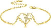 wholesale Gold 925 Sterling Silver Heart Cross Charm Bracelet for Women-Cross Bracelet(Gold)