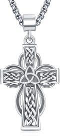 wholesale 925 Sterling Silver Celtic Cross Pendant on Rolo Chain - Irish Knot Protection Jewelry for Men (24+2) -0-0