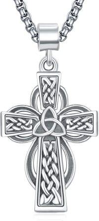 wholesale 925 Sterling Silver Celtic Cross Pendant on Rolo Chain - Irish Knot Protection Jewelry for Men (24+2) -Celtic Cross-A