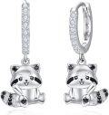 wholesale 925 Sterling Silver Raccoon Shape Cubic Zirconia Huggie Hoop Earrings for Women Girls  43mm Diameter-0-0