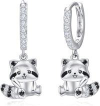 wholesale 925 Sterling Silver Raccoon Shape Cubic Zirconia Huggie Hoop Earrings for Women Girls  43mm Diameter-28-Raccoon Hoop