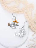 wholesale 925 Sterling Silver Witch Ghost Broomstick Halloween Drop Dangle Leverback Earrings-0-2
