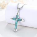 wholesale 925 Sterling Silver Turquoise Inlay Cross Pendant Necklace for Men Religious s-0-4