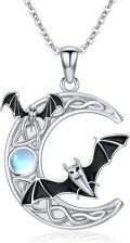 wholesale 925 Sterling Silver Moonstone Bat & Moon Necklace - Mysterious Fantasy Jewelry for Women-0-0