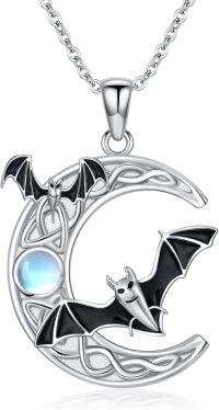 wholesale 925 Sterling Silver Moonstone Bat & Moon Necklace - Mysterious Fantasy Jewelry for Women-Bat Necklace
