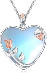 wholesale Sterling Silver Moonstone Filigree Teardrop Pendant Necklace for Women-UU-Rose Flower Moonstone