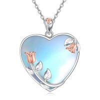 wholesale 925 Sterling Silver Filigree Teardrop Pendant Necklace for Women-UU-Rose Flower Moonstone