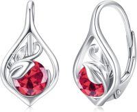 wholesale 925 Sterling Silver S929 Birthstone Leaf Hoop Earrings for Women-July