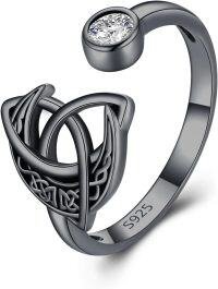 wholesale 925 Sterling Silver Celtic Knot Moon Ring Adjustable Open Celtic Jewelry Gift for Women-A-Black Celtic