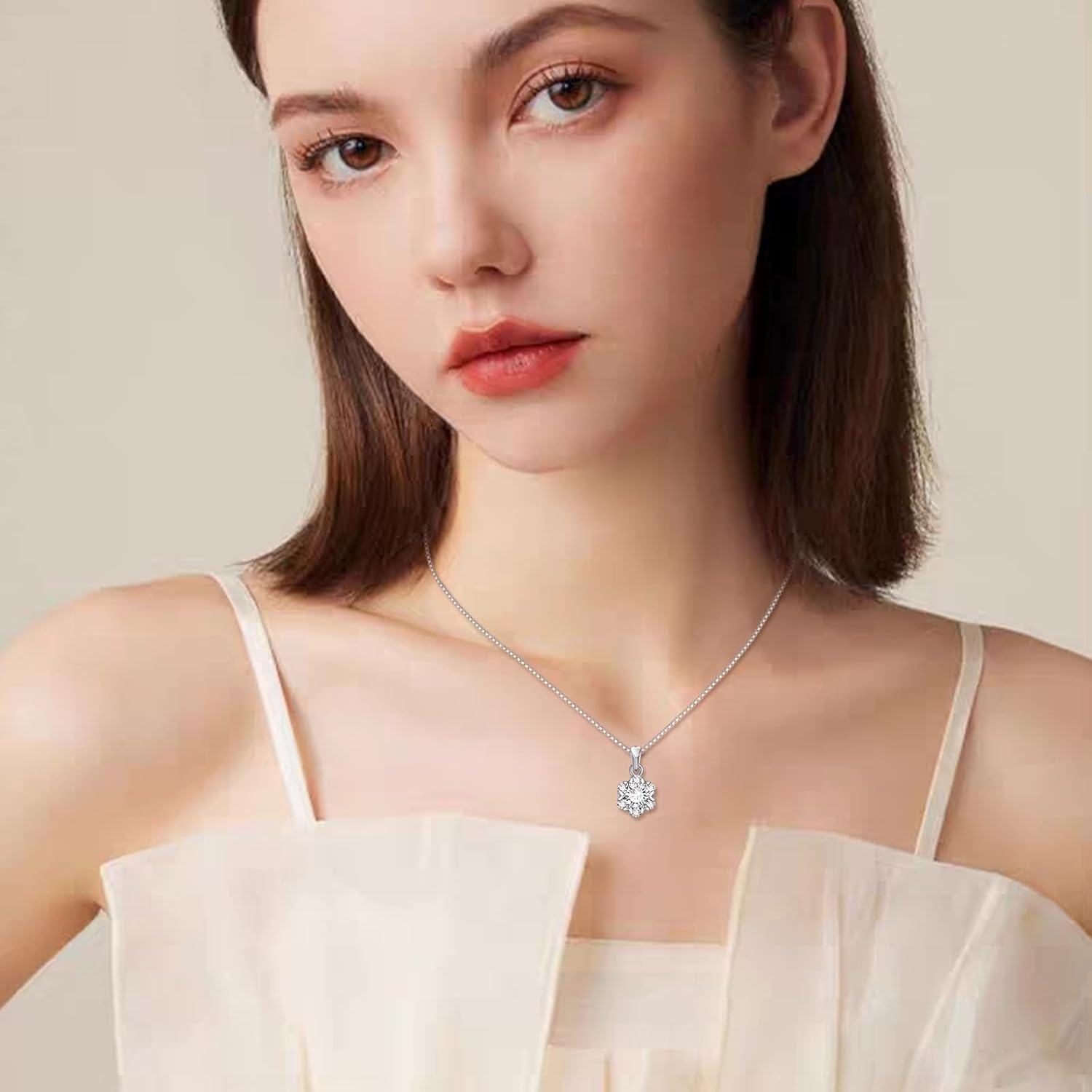 wholesale 925 Sterling Silver with Heart-Shaped Stone and Flower Design Pendant Necklace - Mother's Day Gift-0-1