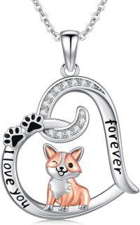 wholesale 925 Sterling Silver Forever Love Corgi Dog Paw Print Heart Pendant Necklace for Women-Corgi