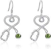 wholesale Sterling Silver Austrian Crystal Stethoscope Dangle Earrings for Nurse-Peridot Green