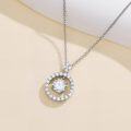 wholesale White Gold Plated Silver & Moissanite Geometric Round Solitaire Necklace, 1.0 ct Center Stone, Gift Box, 20 Adjustable Chain-0-2