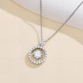 wholesale White Gold Plated Silver & Moissanite Geometric Round Solitaire Necklace, 1.0 ct Center Stone, Gift Box, 20 Adjustable Chain-0-2