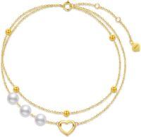 wholesale 14K Gold Pearl Heart Anklet for Women 8 10 -Yellow Gold