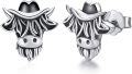 wholesale 925 Sterling Silver Cow Head Cowboy Hat Stud Earrings for Women Girls  48x36mm-0-0