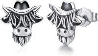 wholesale 925 Sterling Silver Cow Head Cowboy Hat Stud Earrings for Women Girls  48x36mm-Western Cow
