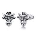 wholesale 925 Sterling Silver Cow Head Cowboy Hat Stud Earrings for Women Girls  48x36mm-0-0