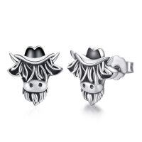 wholesale 925 Sterling Silver Cow Head Cowboy Hat Stud Earrings for Women Girls  48x36mm-Western Cow
