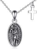 wholesale 925 Sterling Silver 925 Oval St. Christopher Pendant & Cross Charm Necklace-0-0