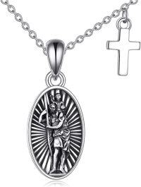 wholesale 925 Sterling Silver 925 Oval St. Christopher Pendant & Cross Charm Necklace-Saint Christopher