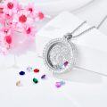 wholesale Metal & Stone Sunflower Floating Locket - DIY Birthstone Necklace with Adjustable Chain, Gift Box-0-1