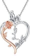 wholesale TOUPOP Rose Heart Necklaces Gifts For Women 925 Sterling Silver Butterfly Heart Initial Necklace Anniversary Birthday Christmas Jewelry Gifts For Mom Her Wife Girlfriend Daughter -0-0