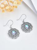 wholesale 925 Sterling Silver Blue Moonstone Drop Earrings Vintage Filigree Oxidized Oval Jewelry-0-2