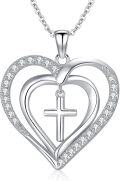 wholesale 925 Sterling Silver Heart with Cross Pendant Necklace for Women and Men - Religious-0-0