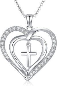 wholesale 925 Sterling Silver Heart with Cross Pendant Necklace for Women and Men - Religious-C-Heart Cross