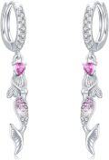 wholesale 925 Sterling Silver Mermaid Pink Crystal Drop Dangle Hook Earrings for Women Girls-0-0