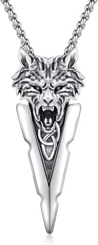 wholesale 925 Sterling Silver Wolf Head Arrowhead Pendant Necklace  Norse Viking Jewelry for Men & Women-B-Silver(Wolf)