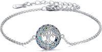 wholesale 925 Sterling Silver Blue Crystal Tree of Life Charm Anklet for Women Girls  6-8 Adjustable Chain Length-Blue-Tree Crystal Charm Anklets Sterling Silver
