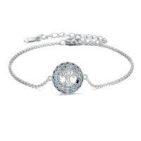 wholesale 925 Sterling Silver Blue Crystal Tree of Life Charm Anklet for Women Girls  6-8 Adjustable Chain Length-Blue-Tree Crystal Charm Anklets Sterling Silver