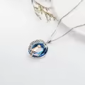 TOUPOP Sterling Silver Blue Crystal Cats On The Moon Pendant Necklace-0-2