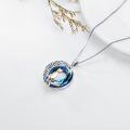 TOUPOP Sterling Silver Blue Crystal Cats On The Moon Pendant Necklace-0-2