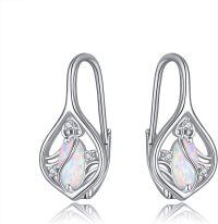 wholesale 925 Sterling Silver Opal Teardrop Leverback Earrings with CZ Accents-L-Wave