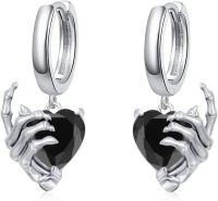wholesale Sterling Silver Skeleton Hand Skull Hoop Earrings Halloween Gothic Jewelry Gifts-White Gold Plated and Black