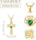 wholesale 925 Sterling Silver Plated 18K Gold  Claddagh Cross Necklace for Women with Emerald Green Stone Celtic Pendant Irish  for Her Birthday or Baptism 18+2 Chain-0-3