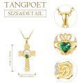 wholesale 925 Sterling Silver Plated 18K Gold  Claddagh Cross Necklace for Women with Emerald Green Stone Celtic Pendant Irish  for Her Birthday or Baptism 18+2 Chain-0-3