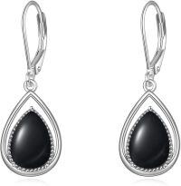 wholesale 925 Sterling Silver Teardrop Black Onyx Leverback Drop Earrings Gemstone s for Her-Black Onyx