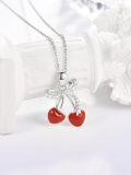 wholesale 925 Sterling Silver Cherry Red Enamel Bow Fruit Charm Pendant Necklace for Women Gifts-0-1