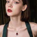 wholesale 925 Sterling Silver Red Garnet Gothic Bat Pendant Necklace Dark Punk Vampire s for Women-0-1