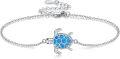 wholesale 925 Sterling Silver Blue Opal Sea Turtle Charm Adjustable Chain Bracelet for Women Girls-0-0