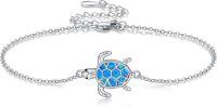 wholesale 925 Sterling Silver Blue Opal Sea Turtle Charm Adjustable Chain Bracelet for Women Girls-Turtle